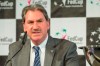FILE - International Tennis Federation President David Haggerty speaks at the draw of the World Group Semifinal Fed Cup matches, in Lucerne, Switzerland, Friday, April 15, 2016. A member of the U.S. Olympic and Paralympic Committee’s board of directors is among those pushing the IOC’s call for behind-the-scenes negotiations to ensure the wellbeing of tennis player Peng Shuai. ITF president David Haggerty, whose position on the USOPC board helped him also receive a spot on the International Olympic Committee, told BBC that the ITF does not “want to punish a billion people” to resolve Peng’s case. (Urs Flueeler/Keystone via AP, File)