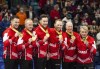 Team Gushue skip, Brad Gushue, left, and teammates receive their Team Canada jackets and gold medals after winning the men's final of the 2021 Canadian Olympic curling trials against Team Jacobs, in Saskatoon, Sask. The Continental Cup curling competition was cancelled for a second straight season Wednesday due to challenges stemming from the pandemic. THE CANADIAN PRESS/Rick Elvin