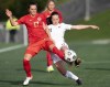 Canada’s Jessie Fleming battles with New Zealand’s Olivia Chance during first half action a Celebration Tour, in Ottawa, Saturday, Oct. 23, 2021. THE CANADIAN PRESS/Adrian Wyld