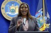 FILE — New York Attorney General Letitia James addresses a news conference at her office, in New York, May 21, 2021. James is seeking former President Donald Trump's testimony in an ongoing investigation into his business practices, a person familiar with the matter said, Thursday, Dec. 9, 2021. (AP Photo/Richard Drew, File)