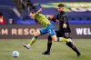 Seattle Sounders defender Brad Smith (2) leaps ahead of Los Angeles FC defender Tristan Blackmon (27) during the second half of an MLS playoff soccer match Tuesday, Nov. 24, 2020, in Seattle. Defender Tristan Blackmon was acquired by the Vancouver Whitecaps on Tuesday night in a trade with Charlotte FC. Vancouver sends $475,000 in general allocation money to Charlotte in return for Blackmon. THE CANADIAN PRESS/AP, Ted S. Warren