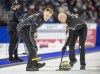 Team Jacobs third Marc Kennedy, left, checks the line as lead Ryan Harnden sweeps against Team Koe during men's semifinal action at the 2021 Canadian Olympic curling trials in Saskatoon, Saturday, November 27, 2021. Brad Gushue’s curling team bound for Beijing’s Winter Olympics in February has recruited Kennedy as an alternate. THE CANADIAN PRESS/Rick Elvin