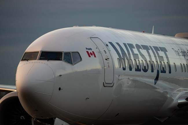 A WestJet Airlines aircraft taxis to a gate after arriving at Vancouver International Airport in Richmond, B.C., on January 21, 2021. THE CANADIAN PRESS/Darryl Dyck