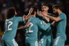 Real Madrid's Isco, 2nf left, celebrates with team mates after scoring his side's third goal during a Copa del Rey, round of 16, soccer match between Alcoyano and Real Madrid at El Collao stadium in Alcoy, Spain, Wednesday, Jan. 5, 2022. (AP Photo/Jose Breton)