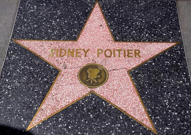 Actor Sidney Poitier's star on the Hollywood Walk of Fame is pictured on Sept. 1, 2020, in Los Angeles. Poitier, the groundbreaking actor and enduring inspiration who transformed how Black people were portrayed on screen, became the first Black actor to win an Academy Award for best lead performance and the first to be a top box-office draw, died Thursday, Jan. 6, 2022 in the Bahamas. He was 94. (AP Photo/Chris Pizzello, File)