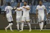 Real Madrid's players celebrate after a goal during the Spanish Super Cup semi final soccer match between Barcelona and Real Madrid at King Fahd stadium in Riyadh, Saudi Arabia, Wednesday, Jan. 12, 2022. (AP Photo/Hassan Ammar)