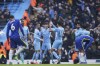 Manchester City players celebrate at full time after defeating Chelsea during an English Premier League soccer match at the Etihad stadium in Manchester, England, Saturday, Jan. 15, 2022. (AP Photo/Dave Thompson)