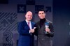 FIFA President Gianni Infantino, left, presents the FIFA Special Best Men's award to Cristiano Ronaldoduring the Best FIFA Football Awards 2021 in Zurich, Switzerland, Monday, Jan. 17, 2022. (Harold Cunningham/Pool Photo via AP)