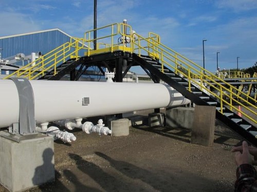An aboveground section of Enbridge's Line 5 at the Mackinaw City, Mich., pump station is photographed in October 2016. THE CANADIAN PRESS/AP/John Flesher