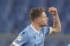 Lazio's Ciro Immobile celebrates after scoring the opening goal of the game during an Italian Cup soccer match between Lazio and Udinese, at Rome's Olympic Stadium, Tuesday, Jan. 18, 2021. (AP Photo/Andrew Medichini)