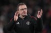 Manchester United's interim manager Ralf Rangnick applauds at the end of an English Premier League soccer match between Brentford and Manchester United at the Brentford Community Stadium in London, Wednesday, Jan. 19, 2022. (AP Photo/Matt Dunham)