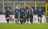 Inter Milan's Stefano Sensi celebrates after scoring his side's 3rd goal during an Italian Cup soccer match between Inter Milan and Empoli at the San Siro stadium, in Milan, Italy, Wednesday, Jan. 19, 2022. (AP Photo/Antonio Calanni)