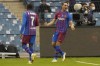Barcelona's Luuk de Jong celebrates after he scored during the Spanish Super Cup semi final soccer match between Barcelona and Real Madrid at King Fahd stadium in Riyadh, Saudi Arabia, Wednesday, Jan. 12, 2022. (AP Photo/Hassan Ammar)