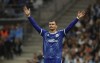 FILE - Strasbourg's Ludovic Ajorque reacts during the French League One soccer match between Marseille and Strasbourg at the Velodrome stadium in Marseille, southern France, Oct. 20, 2019. Ludovic Ajorque, Habib Diallo and Kevin Gameiro aren't global names but together with midfielder Adrien Thomasson — whose clinical efficiency has bagged seven goals and four assists — they have made Strasbourg one of the most potent teams in Europe this season. (AP Photo/Daniel Cole, File)