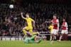 Liverpool's Diogo Jota scores his side's second goal during the English League Cup semifinal second leg soccer match between Arsenal and Liverpool at the Emirates Stadium in London, Thursday, Jan. 20, 2022. (AP Photo/Matt Dunham)