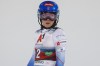 United States' Mikaela Shiffrin looks at the scoreboard after completing an alpine ski women's World Cup slalom, in Schladming, Austria, Tuesday, Jan. 11, 2022. (AP Photo/Giovanni Maria Pizzato)