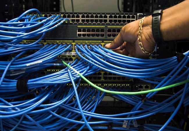 Networking cables in a server bay are shown in Toronto on Wednesday, November 8, 2017. The federal government says the country’s cyber security agencies are investigating a recent attack against Global Affairs Canada, which comes amid growing concerns about an online assault by Russia. THE CANADIAN PRESS/Nathan Denette