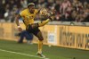 Wolverhampton Wanderers' Adama Traore is in action during the English Premier League soccer match between Brentford and Wolverhampton Wanderers at the Brentford Community Stadium in Brentford, England Saturday, Jan. 22, 2022. (AP Photo/Ian Walton)