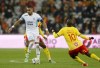 Marseille's Dimitri Payet, front left, controls the ball during the French League One soccer match between Lens and Marseille at the Bollaert stadium in Lens, France, Saturday, Jan. 22, 2022. (AP Photo/Michel Spingler)