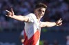 FILE - River Plate's Julian Alvarez celebrates after scoring his second goal against Boca Juniors during a local tournament soccer match at Antonio Liberti Vespucio stadium in Buenos Aires, Argentina, Oct. 3, 2021. Manchester City announced on Jan. 31, 2022 that it has signed on Alvarez for a 5 1/2-year deal. (AP Photo/Natacha Pisarenko, File)