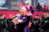 Canada's Milan Borjan (18) and head coach John Herdman celebrate the team's 2-0 victory following second half World Cup qualifying soccer action against the United States, in Hamilton, Ont., Sunday, Jan. 30, 2022. THE CANADIAN PRESS/Frank Gunn