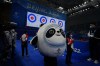 Bing Dwen Dwen, the Beijing Winter Olympics mascot practices at the Curling venue ahead of the Beijing Winter Olympics Wednesday, Feb. 2, 2022, in Beijing. (AP Photo/Brynn Anderson)