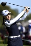 Jennifer Chang tees off on the first hole at the LPGA Drive On Championship golf tournament, Thursday, Feb. 3, 2022, in Fort Myers, Fla. (Chris Tilley/The News-Press via AP)
