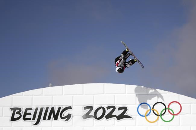 United States' Dusty Hendricksen trains on the slopestyle course ahead of the 2022 Winter Olympics, Friday, Feb. 4, 2022, in Zhangjiakou, China. (AP Photo/Francisco Seco)