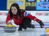 Team Canada skip Kerri Einarson delivers a rock as they play Wild Card 1 in Page playoff action at the Scotties Tournament of Hearts at Fort William Gardens in Thunder Bay, Ont., Saturday, Feb. 5, 2022. THE CANADIAN PRESS/Andrew Vaughan