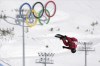 Canada's Max Parrot during the men's slopestyle finals at the 2022 Winter Olympics, Monday, Feb. 7, 2022, in Zhangjiakou, China. (AP Photo/Gregory Bull)