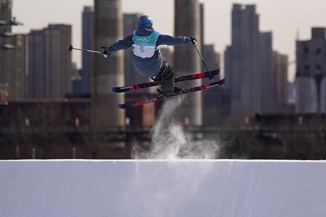 Johanne Killi, of Norway, competes during the women's freestyle skiing Big Air qualification round of the 2022 Winter Olympics, Monday, Feb. 7, 2022, in Beijing. (AP Photo/Matt Slocum)
