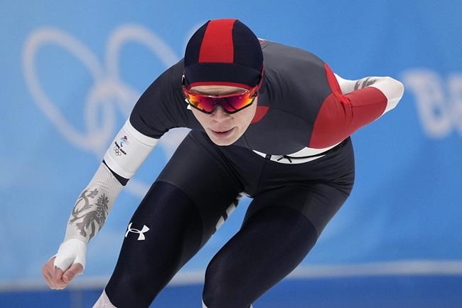 Nikola Zdrahalova of the Czech Republic competes in the women's speedskating 1,500-meter race at the 2022 Winter Olympics, Monday, Feb. 7, 2022, in Beijing. (AP Photo/Sue Ogrocki)