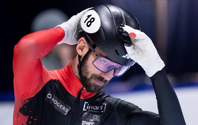 Canada's Charles Hamelin gets ready for the men's 1,000 metre quarterfinal at the ISU World Cup Short Track competition in Montreal on November 10, 2019. THE CANADIAN PRESS/Paul Chiasson