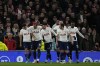 Tottenham's Son Heung-min, center, celebrates his goal with his teammates during the English Premier League soccer match between Tottenham Hotspur and Southampton at the Tottenham Hotspur Stadium in London, Wednesday, Feb. 9, 2022. (AP Photo/Alastair Grant)