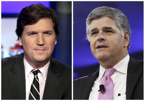This combination photo shows, from left, Tucker Carlson, host of 