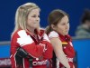 Canada’s skip Jennifer Jones, left, and Kaitlyn Lawes watch the play during preliminary round curling action against Japan Friday, February 11, 2022 at the 2022 Winter Olympics in Beijing. THE CANADIAN PRESS/Ryan Remiorz