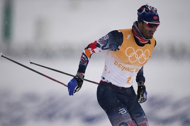 Hans Christer Holund, of Norway, competes during the men's 4 x 10km relay cross-country skiing competition at the 2022 Winter Olympics, Sunday, Feb. 13, 2022, in Zhangjiakou, China. (AP Photo/Aaron Favila)