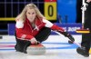 Canadian skip Jennifer Jones delivers a shot as they face the team from the Russian Olympic Committee at the 2022 Winter Olympics in Beijing on Monday, February 14, 2022. THE CANADIAN PRESS/Paul Chiasson