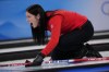 Britain's Eve Muirhead, directs her teammates, during the women's curling match against Canada, at the 2022 Winter Olympics, Monday, Feb. 14, 2022, in Beijing. (AP Photo/Nariman El-Mofty)