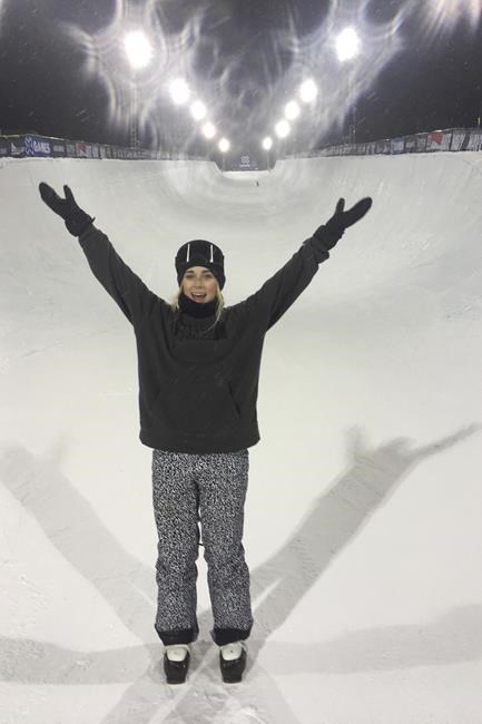 Freestyle skier Carly Margulies stands on the halfpipe at the X Games in Aspen, Colo., Jan. 24, 2017. Margulies is competing in Beijing a mere two months removed from her seventh knee surgery. (Marc Margulies via AP)