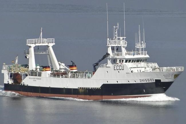 This undated photo provided by the Spanish government ministry of Agriculture, Fishery and Food shows the Spanish 'Villa de Pitanxo' fishing boat. The Spanish fishing boat has sunk off Newfoundland, in eastern Canada on Tuesday Feb. 15, 2022, killing at least four people. Three crew members were rescued and search operations were ongoing to locate other members of the 24-strong crew of the sunken vessel. (Agriculture, Fishery and Food Ministry via AP)