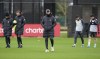Liverpool manager Jurgen Klopp leads a training session ahead of Wednesday's Champions League soccer match against Inter Milan, at the AXA Training Centre, Liverpool, England, Tuesday, Feb. 15, 2022. (Martin Rickett/PA via AP)