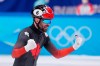 Charles Hamelin (6) of Canada after winning gold in the men's 5,000-metre short-track speedskating relay final at the Beijing Winter Olympics in Beijing, China, on Wednesday, Feb. 16, 2022. THE CANADIAN PRESS/Paul Chiasson