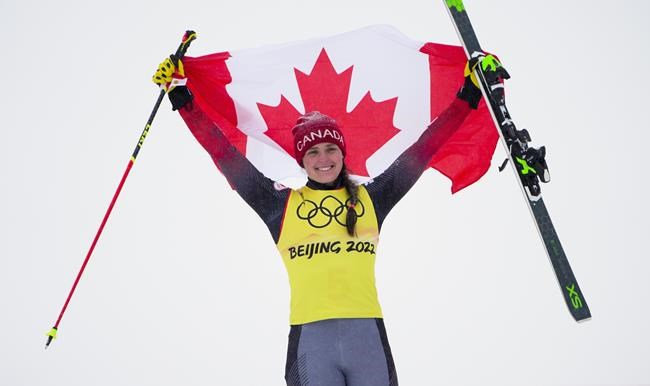Canada’s Marielle Thompson celebartes winning a silver medal in women’s ski cross during the Beijing Winter Olympic Games, in Zhangjiakou, China, Thursday, Feb. 17, 2022. THE CANADIAN PRESS/Sean Kilpatrick