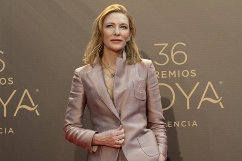 FILE - Cate Blanchett appears at the Goya Film Awards in Valencia, Spain, on Feb. 12, 2022. Blanchett will receive the 47th Chaplin Award by Film at Lincoln Center on April 25, in New York. (AP Photo/Alberto Saiz, File)