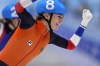 Irene Schouten of the Netherlands reacts after winning the gold medal in the women's speedskating mass start finals at the 2022 Winter Olympics, Saturday, Feb. 19, 2022, in Beijing. (AP Photo/Sue Ogrocki)