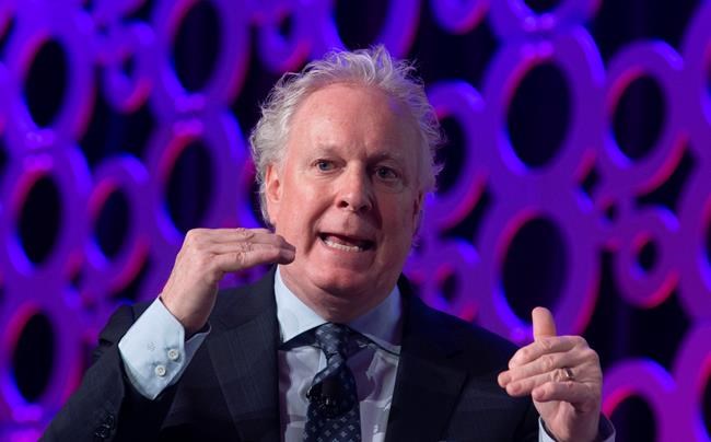 Jean Charest speaks during a panel discussion at the Canadian Aerospace Summit in Ottawa on Wednesday November 13, 2019. Four Conservative members of Parliament say want former Quebec Premier Charest to enter the race for the party's leadership. THE CANADIAN PRESS/Adrian Wyld