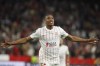 Sevilla's Anthony Martial celebrates after scoring his side's third goal during the Europa League soccer match between Sevilla and Dinamo Zagreb at the Ramon Sanchez-Pizjuan Stadium in Seville, Spain, Thursday, Feb. 17, 2022. (AP Photo/Miguel Morenatti)
