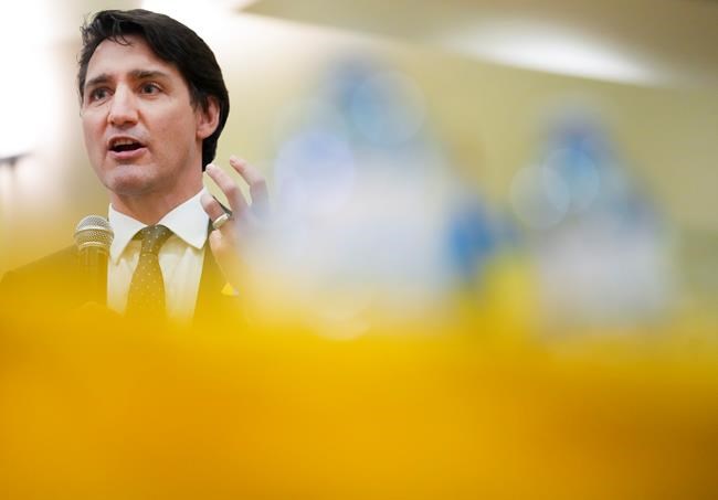 Canadian Prime Minister Justin Trudeau meets with people from the Ukrainian community as Russia has launched a devastating attack and war on Ukraine in Toronto on Friday, March 4, 2022. Trudeau is set to depart for Europe today to meet with allies about Russia’s invasion of Ukraine. THE CANADIAN PRESS/Nathan Denette