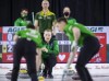 Team Saskatchewan skip Colton Flasch, centre, directs his teammates as Team Northern Ontario skip Brad Jacobs looks on during playoff action at the Tim Hortons Brier in Lethbridge, Alta., Friday, March 11, 2022. ;Flasch beat Brad Jacobs 10-3 to eliminate Northern Ontario from the Tim Hortons Brier on Friday while Canada's Brendan Bottcher knocked out Wild Card Three's Jason Gunnlaugson 7-3 in the other crossover playoff game. THE CANADIAN PRESS/Jeff McIntosh